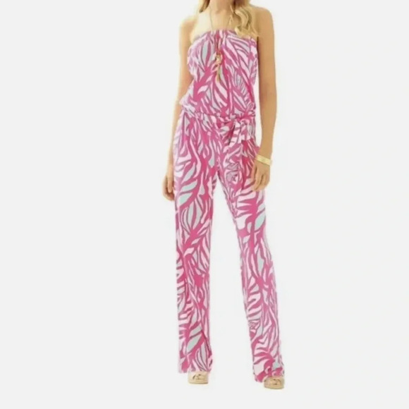 New Lilly Pulitzer Tia Jumpsuit Pink Papaya Playa Size small - Picture 1 of 3